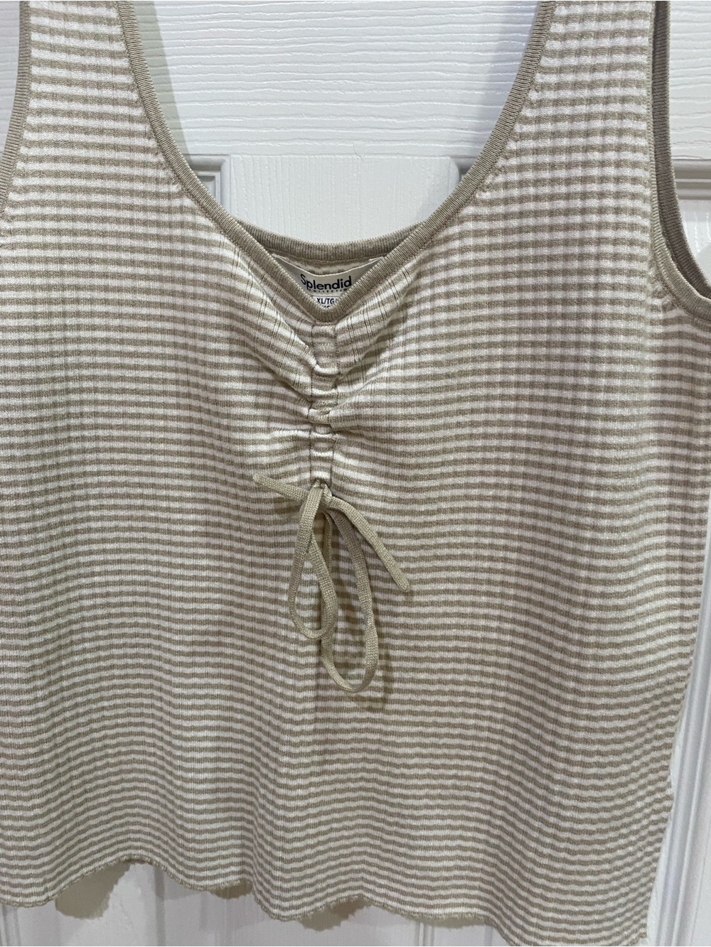 Splendid Cream and Beige Striped Ruched Front Tank